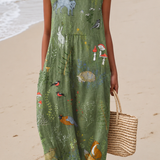 Willow | Vestido Midi Estampado Floresta Sem Mangas