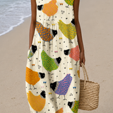 Aubrey | Vestido Midi Estampado Sem Mangas Divertido