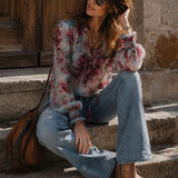 Blusa Boho com Estampado Floral, Laço de Borlas e Punhos Franzidos, Manga Comprida