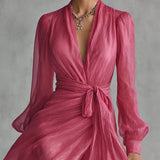 Gloria Vestido Maxi de Gaze com Decote em V