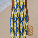 Coraline Beach | Vestido Midi Estampado Sem Mangas