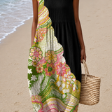 Bernice | Vestido Midi Floral em Blocos de Cor