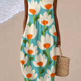 Vanessa | Vestido Midi Floral Descontraído Sem Mangas