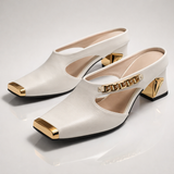 Ana | Sapatos de salto bloco dourado
