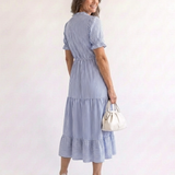 Dakota | Vestido Midi às Riscas em Camadas com Manga Curta