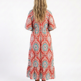 ZARIA | Vestido Midi com Estampado Paisley, Decote em V e Manga Curta