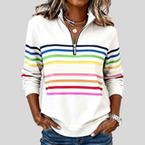 Bryony - Sweatshirt às Riscas Coloridas com Fecho Curto