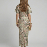 Coralie | Vestido Midi de Estampado Abstrato com Decote em V e Nó na Cintura