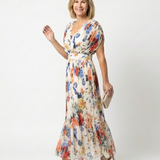 Savannah | Vestido Midi Floral Plissado de Manga Curta