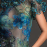 Top Boho Vintage Transparente em Malha com Folhos e Estampado Floral