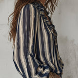 Blusa Boémia às Riscas em Chiffon com Folhos