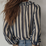 Blusa Boémia às Riscas em Chiffon com Folhos