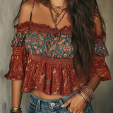 Blusa Boho Chic Ombros Descobertos com Franzido