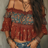 Blusa Boho Chic Ombros Descobertos com Franzido