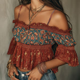 Blusa Boho Chic Ombros Descobertos com Franzido
