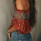 Blusa Boho Chic Ombros Descobertos com Franzido