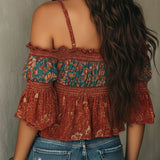 Blusa Boho Chic Ombros Descobertos com Franzido