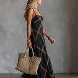 Melisa Vestido Maxi Geométrico com Decote Quadrado