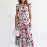 Lila | Vestido Midi Floral em Camadas com Decote em V