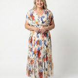 Savannah | Vestido Midi Floral Plissado de Manga Curta