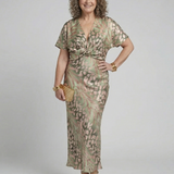 Coralie | Vestido Midi de Estampado Abstrato com Decote em V e Nó na Cintura