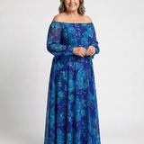 Aspen | Vestido Longo Floral de Ombros Descaídos