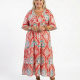 ZARIA | Vestido Midi com Estampado Paisley, Decote em V e Manga Curta