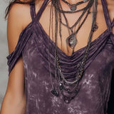 Top Boho Retro com Estampado Tie-Dye e Alças aos Ombros