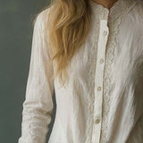 Blusa Retro de Renda com Punhos Franzidos