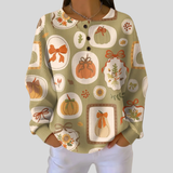 Gemma - Sweatshirt Waffle com Estampado de Abóboras e Laços