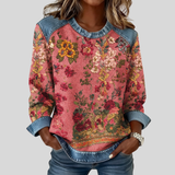 Flora - Sweatshirt com Estampado Floral e Acabamentos em Contraste