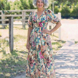 Eulalie | Vestido Midi com Decote em V, Manga Curta e Cintura Franzida