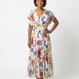 Savannah | Vestido Midi Floral Plissado de Manga Curta