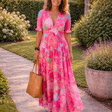 Ione - Vestido floral decote em V