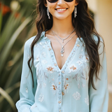 Camisa Bordada Boho, Suave e Casual