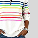 Bryony - Sweatshirt às Riscas Coloridas com Fecho Curto