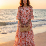 Rosalie | Vestido Maxi Floral de Ombros Descaídos com Folhos em Camadas