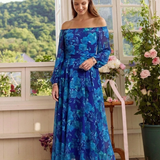 Aspen | Vestido Longo Floral de Ombros Descaídos