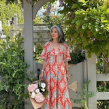 ZARIA | Vestido Midi com Estampado Paisley, Decote em V e Manga Curta