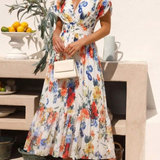 Savannah | Vestido Midi Floral Plissado de Manga Curta