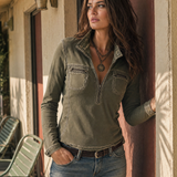 Top Justo com Fecho de Correr Estilo Western Verde Lavado