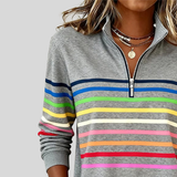 Bryony - Sweatshirt às Riscas Coloridas com Fecho Curto