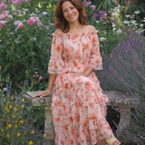 Rosalie | Vestido Maxi Floral de Ombros Descaídos com Folhos em Camadas