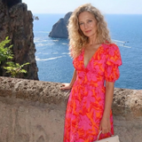 Willow | Vestido Midi Floral com Decote em V e Mangas Bufantes