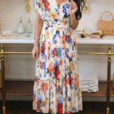 Savannah | Vestido Midi Floral Plissado de Manga Curta