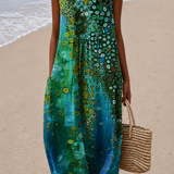 Ines | Vestido Midi Sem Mangas com Estampado Artístico