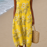 Emily | Vestido Midi Floral Sem Mangas Iluminado pelo Sol