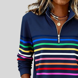 Bryony - Sweatshirt às Riscas Coloridas com Fecho Curto