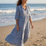 Elodie | Vestido Midi em Camadas com Estampado de Losangos