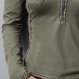 Top Justo com Fecho de Correr Estilo Western Verde Lavado